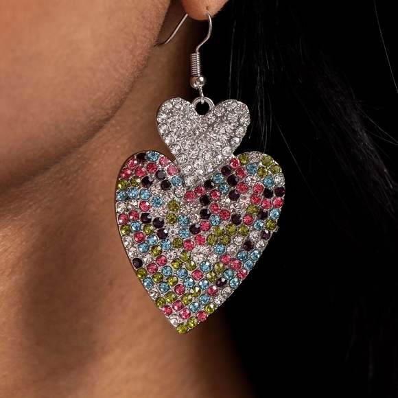 paparazzi Jewelry - Multicolor Rhinestone Heart Drop Earrings